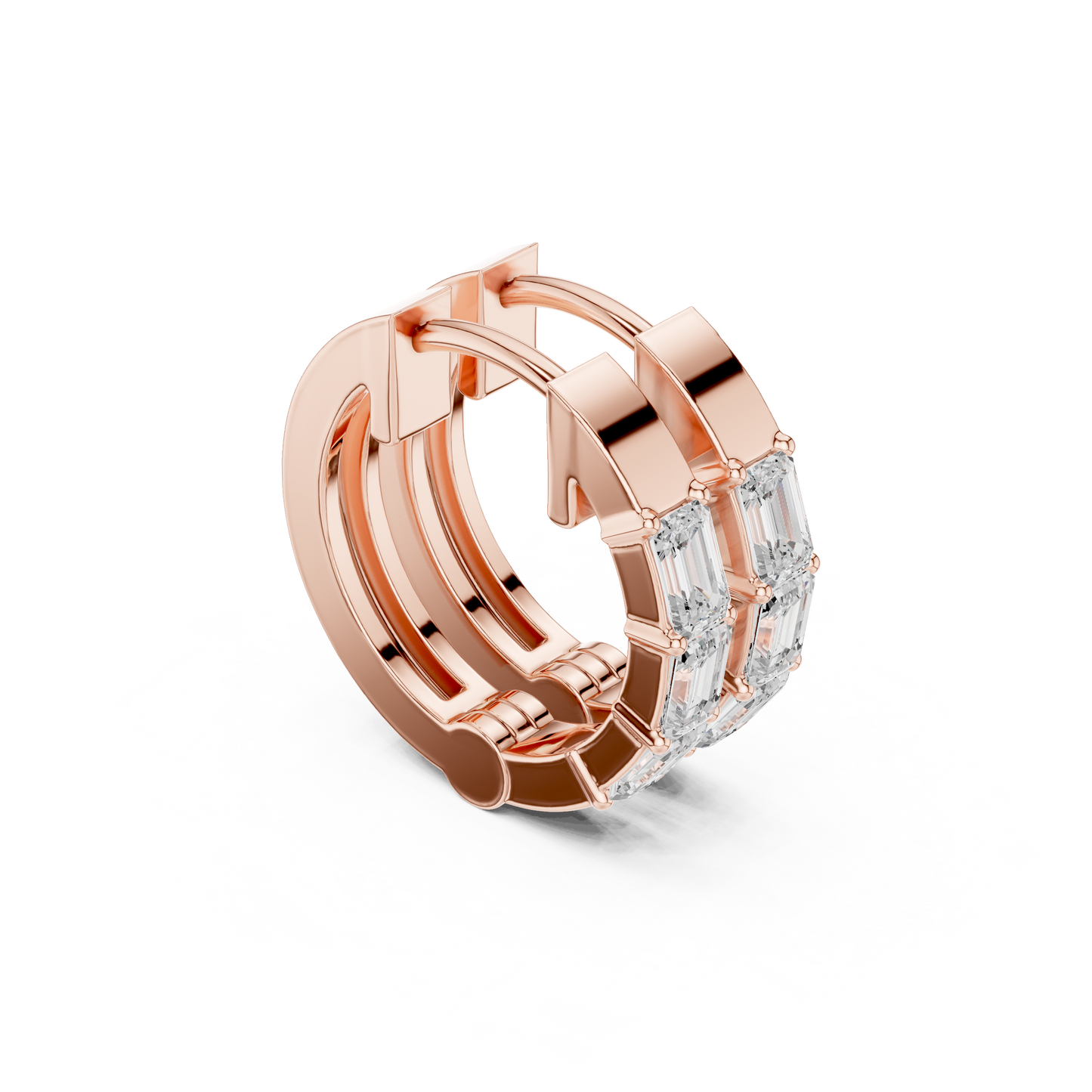 Exclusive Emerald Cut Diamond Huggies – Premium Craftsmanship - Invitation-Only Emerald Cut Diamond Hoops – High Jewelry Craft