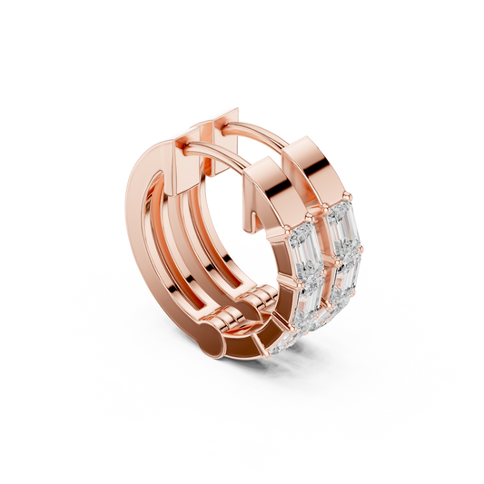 Exclusive Emerald Cut Diamond Huggies – Premium Craftsmanship - Invitation-Only Emerald Cut Diamond Hoops – High Jewelry Craft