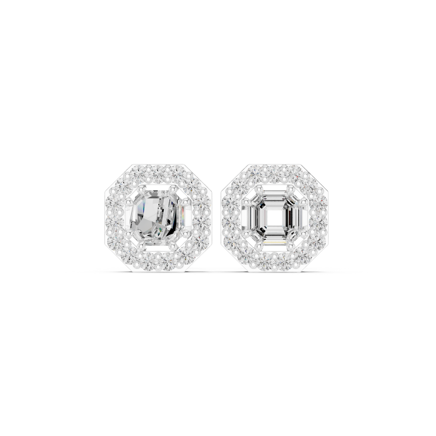 A stunning pair of 14K gold halo stud earrings set with brilliant lab grown diamonds captured in a high resolution front facing studio shot perfect for showing the fine craftsmanship and sparkle of the stones intended for luxury gift buyers searching on Etsy