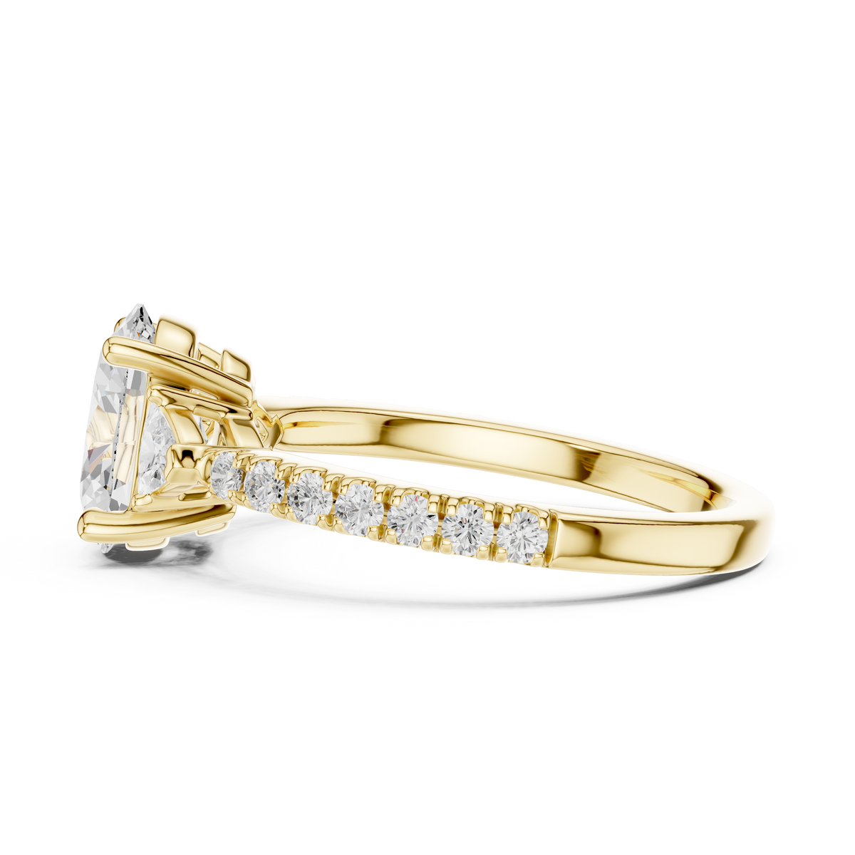 Angle 12 Velvet Box Open Perspective: Top down studio view looking into an elegant velvet jewelry box displaying the 14k gold lab grown diamond oval engagement ring ready for gift delivery.