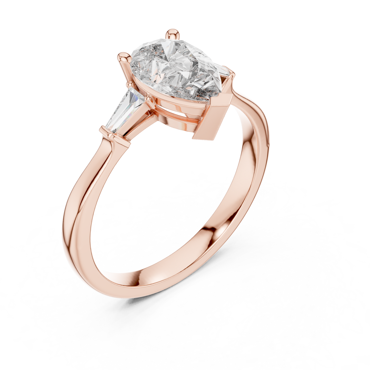 Angle 2 Side Profile Detail highlighting the elegant collet setting and tapered shank design crafted in solid 18K yellow gold with lab grown diamonds for an exceptional brilliant sparkle.

