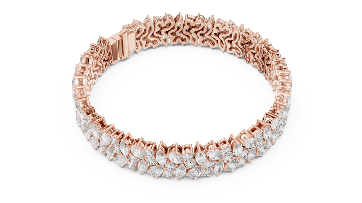 Angle 3 On-Hand Model View displaying 7 inch lab diamond tennis bracelet gracefully draped on wrist under warm natural light