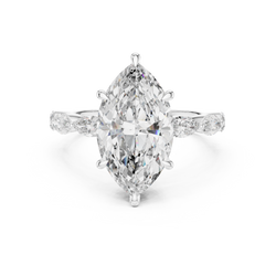 Angle 5 Under Gallery Perspective showing the precision craft of the custom basket collet setting and split leaf shoulder accents, perfect for women seeking handcrafted eco friendly lab diamond engagement rings.

