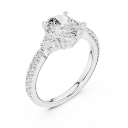 Angle 6 Luxury Gift Packaging: Premium velvet ring box open display featuring the 3 stone oval lab diamond engagement ring nestling securely inside plush lining, ready for surprise romantic proposals, anniversary celebrations, and holiday gifting.