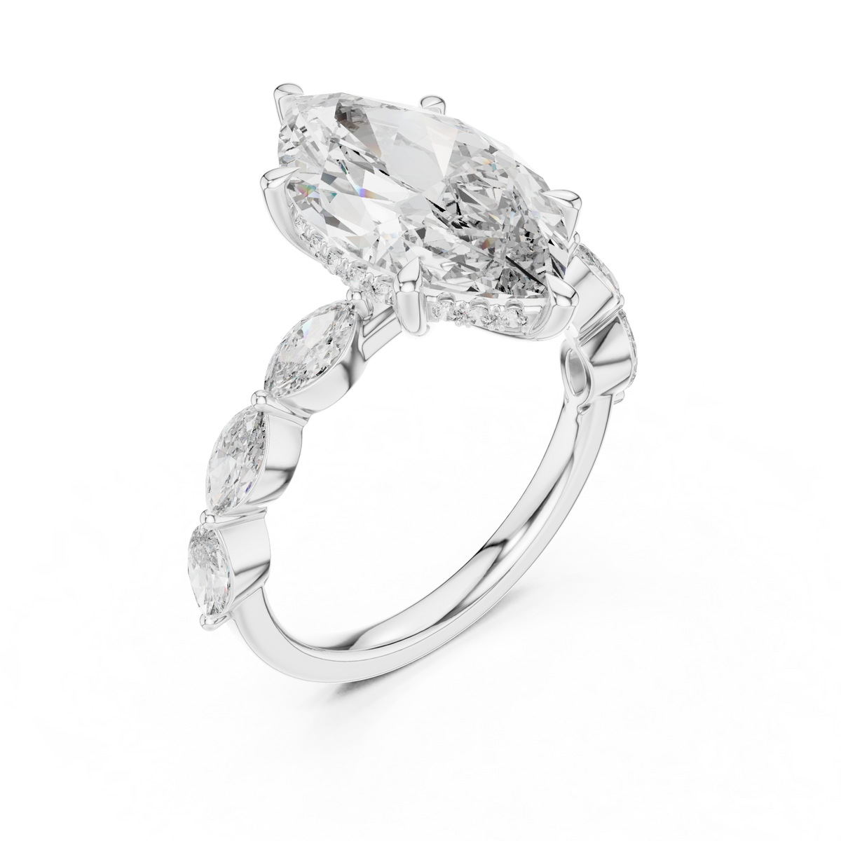 Angle 6 Luxury Presentation Box Shot displaying the 14K gold marquise diamond solitaire ring safely nestled inside a plush velvet ring box, ready for standard romantic proposals and holiday gifts for women.

