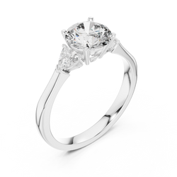 Angle 6 Luxury Velvet Gift Box presentation showing this 10K 14K 18K gold three stone lab diamond promise ring resting inside an elegant dark velvet box ready for romantic marriage proposals birthday surprises or anniversary gift giving.

