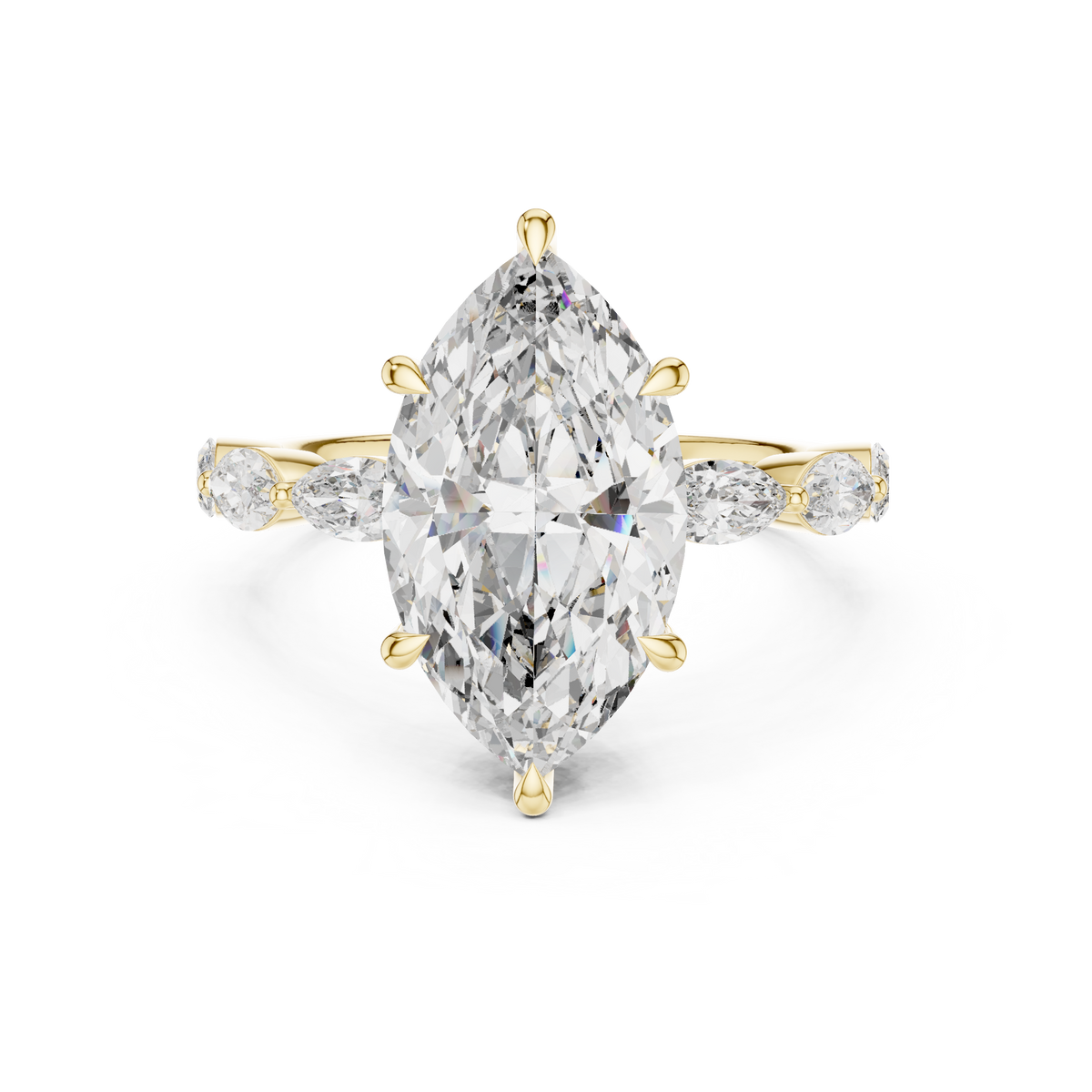 Angle 9 Scale and Measurement Perspective showing the 16mm length of the center marquise diamond against a precision millimeter ruler, giving American buyers full visual confidence in diamond proportions.

