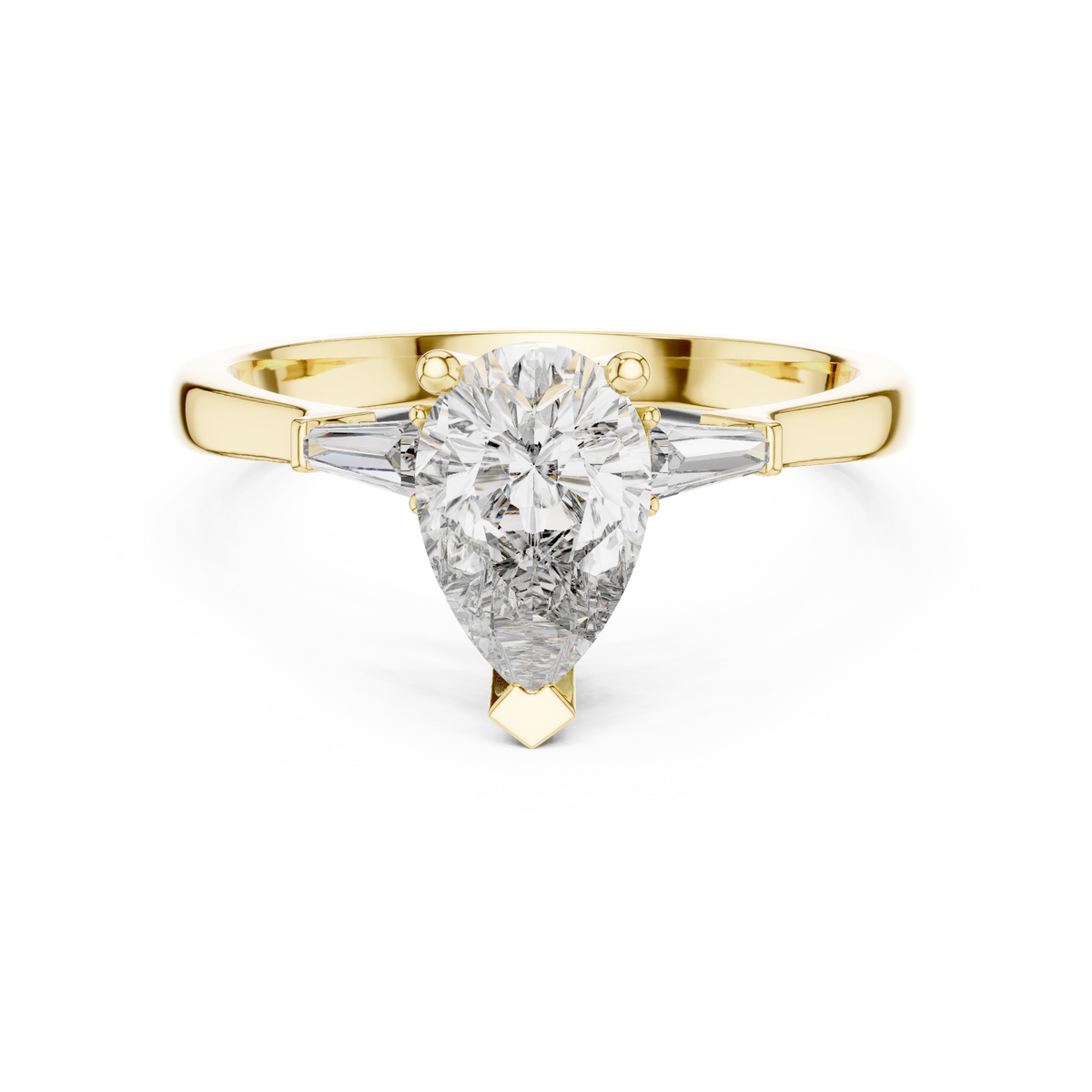 Angle 9 Stacked Band Pairing showing how seamlessly this pear cut three stone ring pairs alongside a matching solid gold eternity or wedding band for a complete bridal set look.

