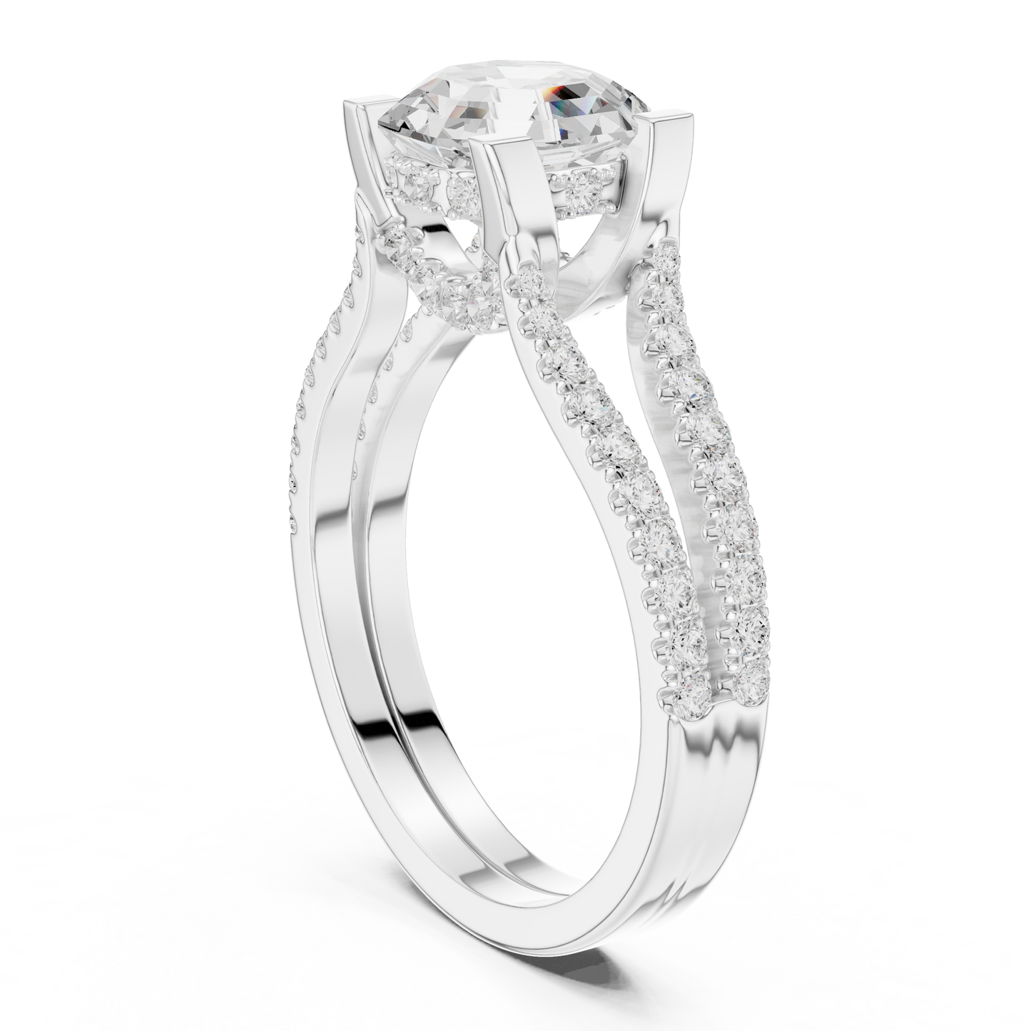 Angled perspective showing the thickness and comfort fit of the 14K gold pave band engagement ring designed for daily luxury wear