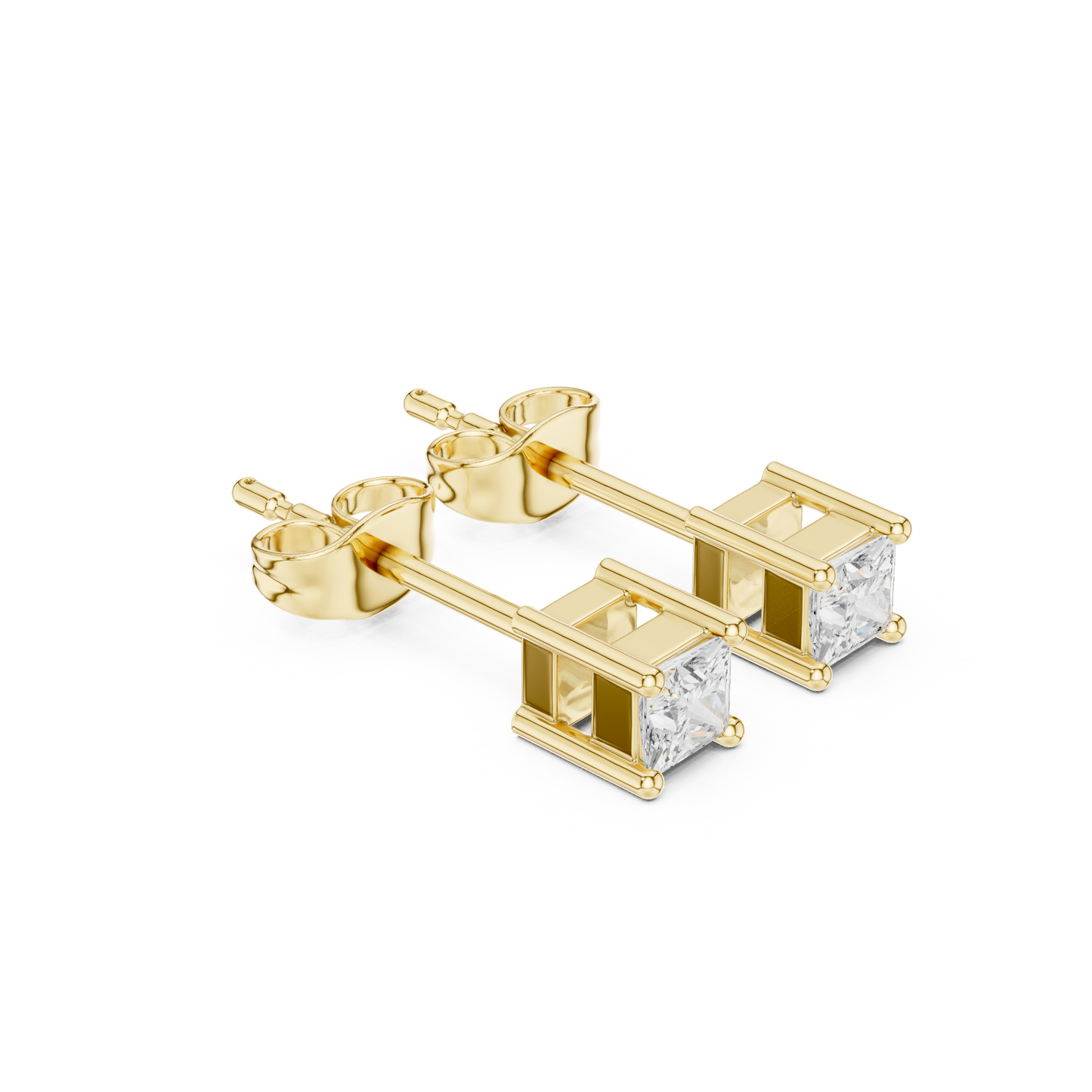 Authentic 14K Gold Lab Grown Diamond Earrings Princess Cut Studs Best Quality Jewelry For Daily Wear