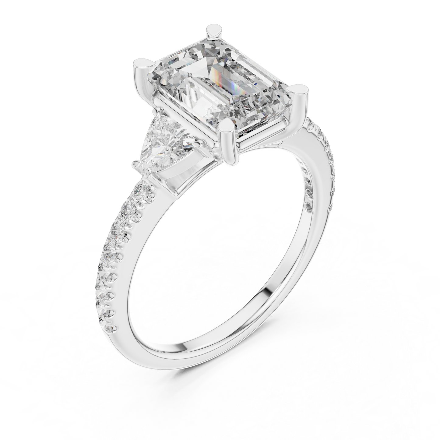Beautiful 14K Gold Emerald Cut Diamond Engagement Ring On Hand Model Showing Perfect Fit And Style For Brides