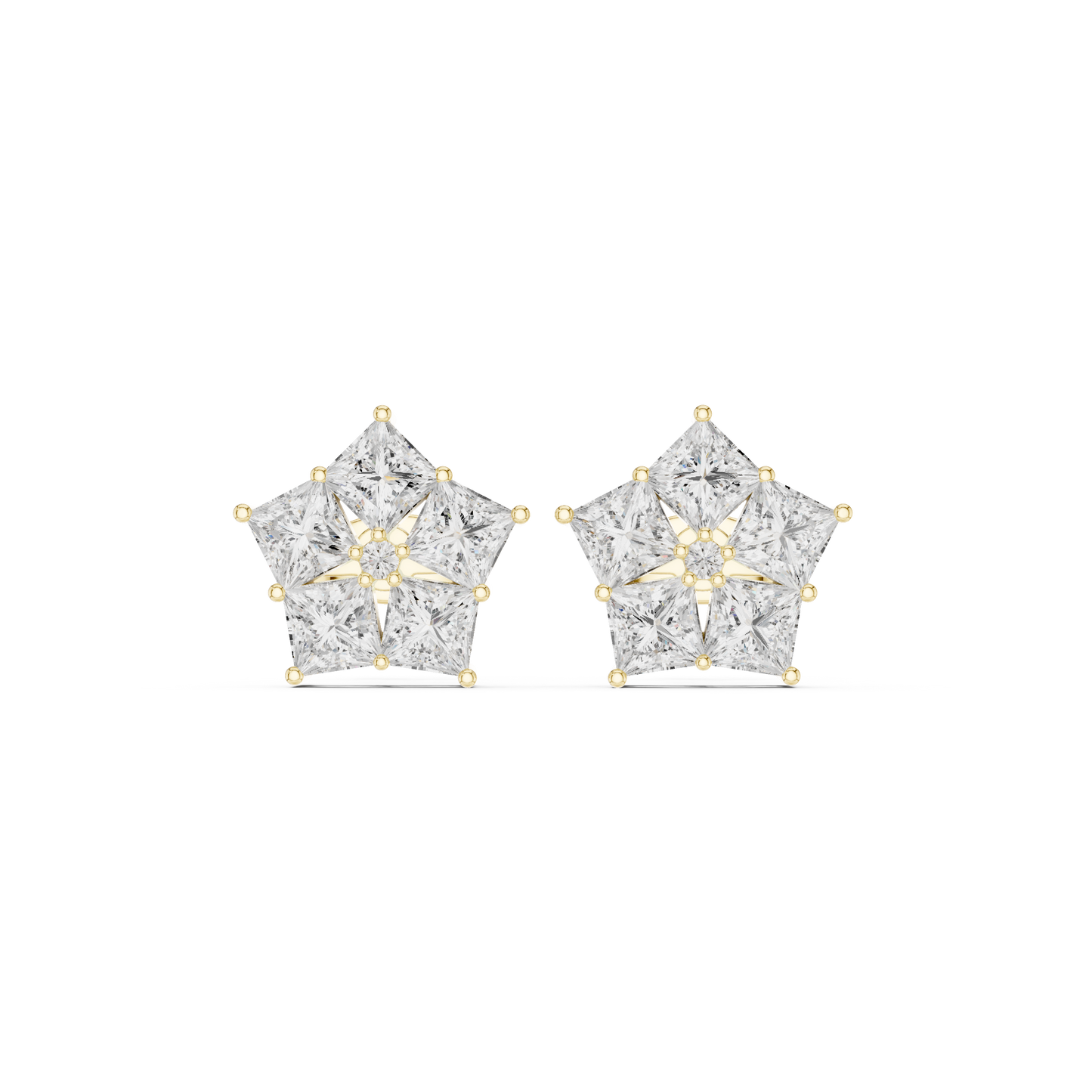 Beautiful 14K Gold Princess Cut Lab Grown Diamond Stud Earrings Designed By HB Prestige Jewels For Fine Jewelry Collectors
