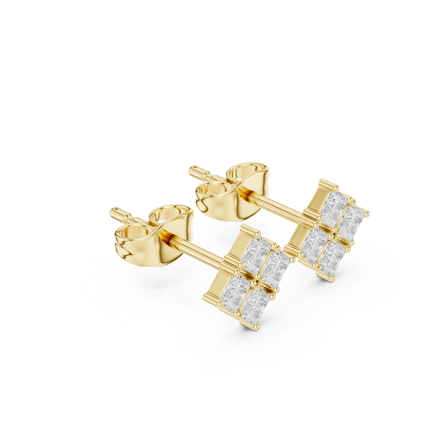 Beautiful 14K Yellow Gold Princess Cut Lab Diamond Stud Earrings Perfect Anniversary Gift For Wife