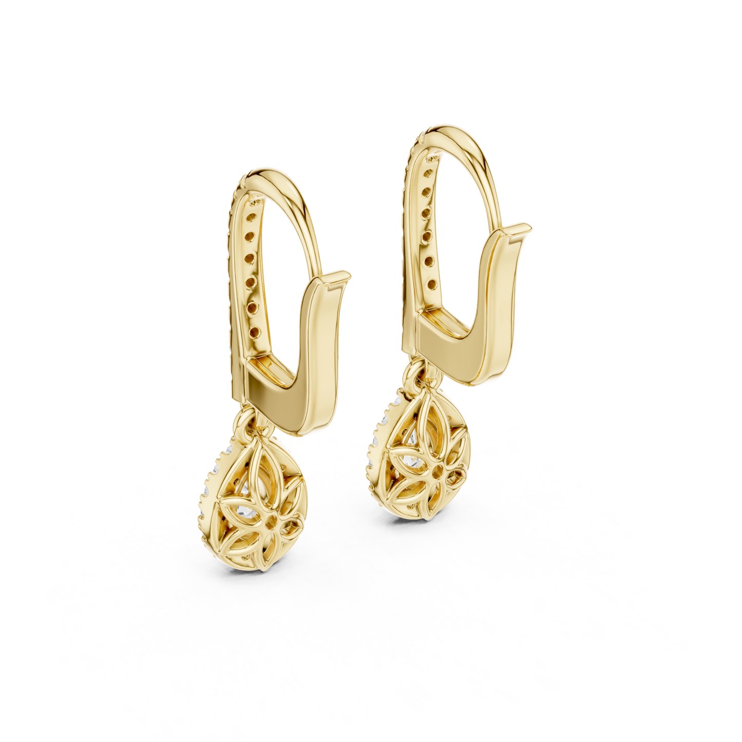 Bilingual Jewelry Collection Pear Diamond Halo Earring Presentation