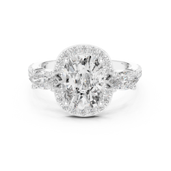 Bottom shank hallmark stamp view of solid 14K gold lab diamond cluster ring showing smooth comfort fit band texture and precise metal purity authenticity engraving crafted by HB Prestige Jewels.