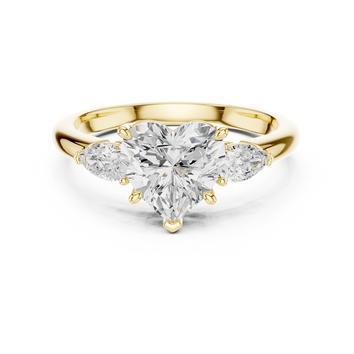 Bridal Heart Cut Lab Grown Diamond Engagement Ring 2.50 — Angled perspective view of the bridal heart cut lab grown diamond engagement ring in white gold featuring high-clarity lab grown diamonds secured by delicate claw prongs over a sleek tapered band with smooth finish.