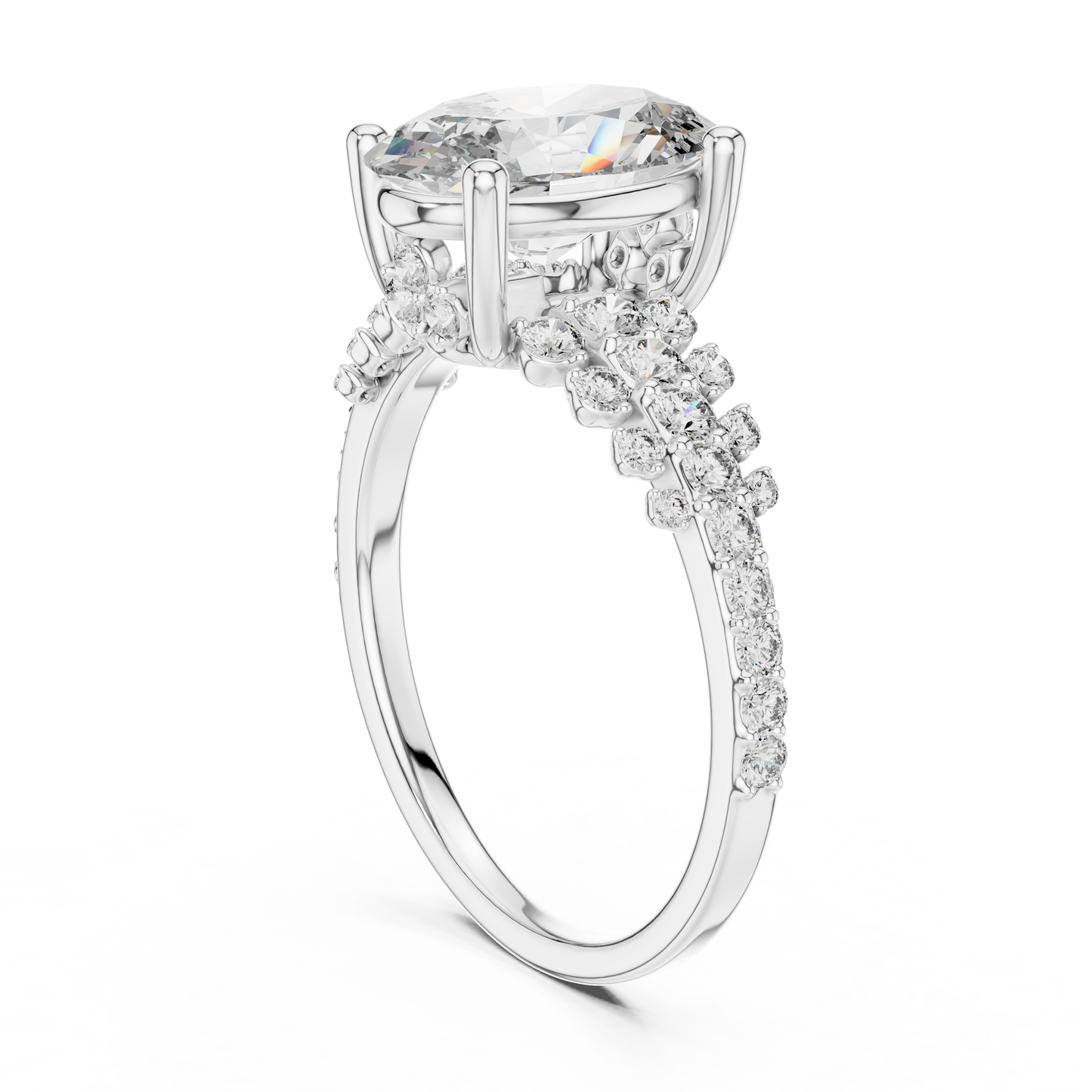 Bridal Set With Oval Lab Grown Diamond Ring And Matching 14K Gold Wedding Band Stacked View
