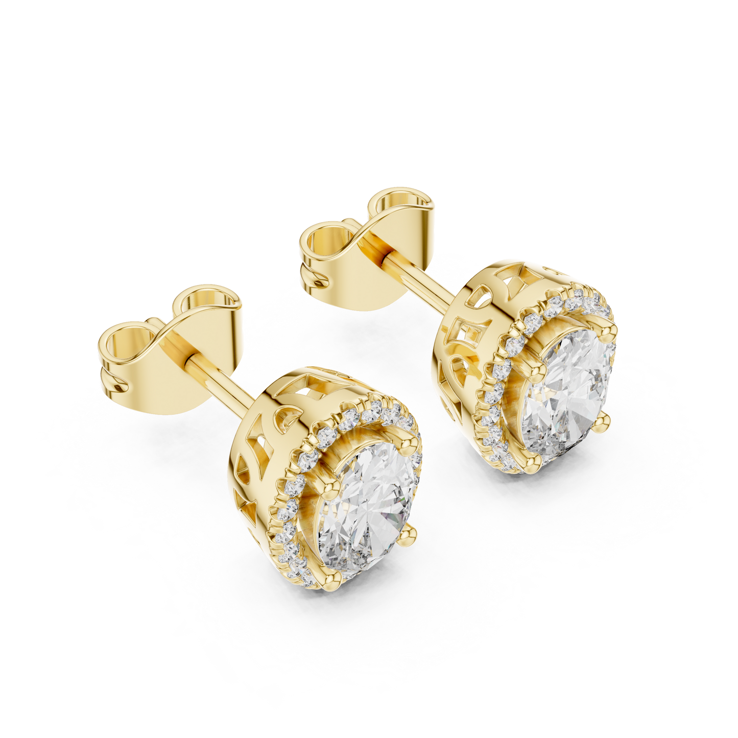Classic Oval Halo Studs In Yellow Gold