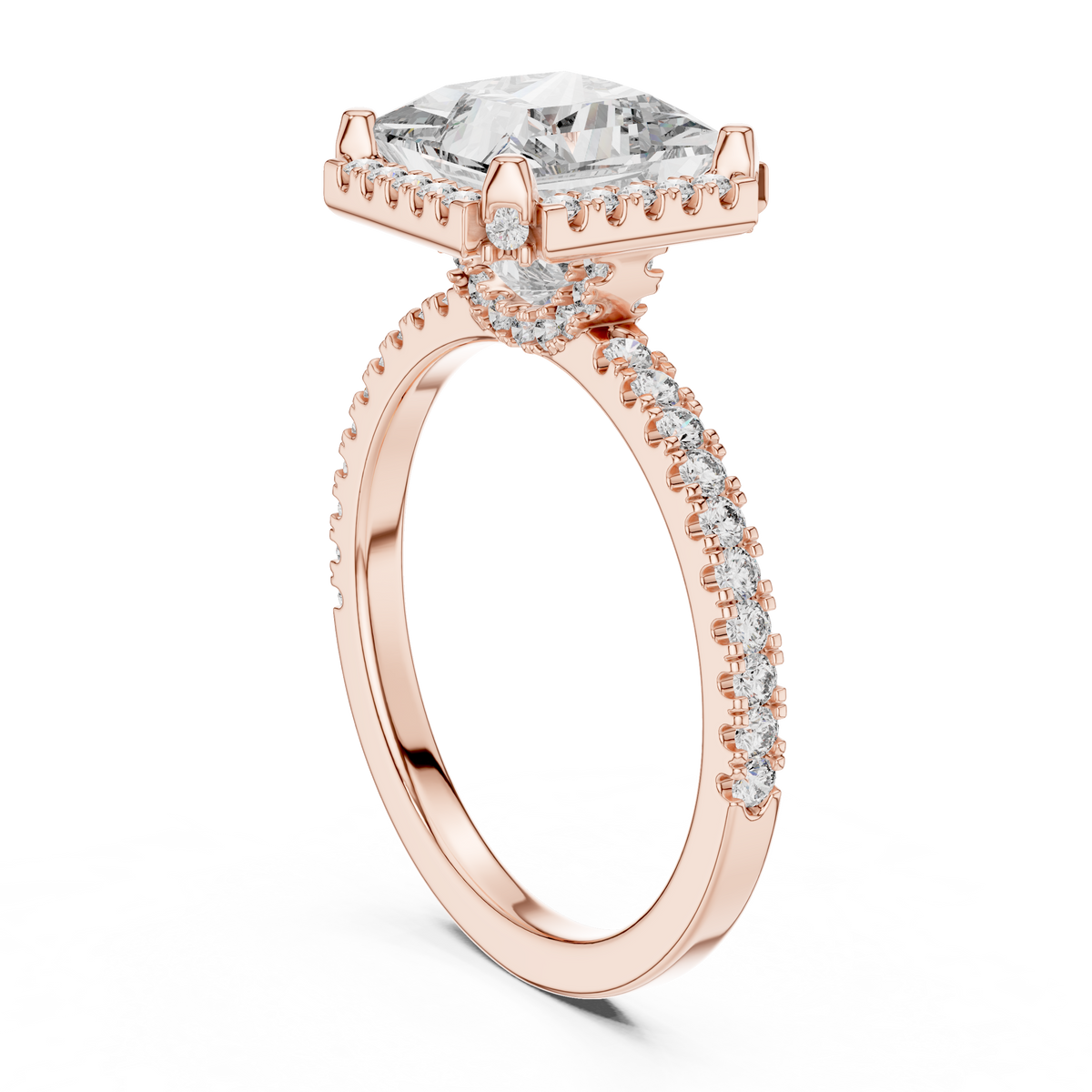 Close Up Macro Shot Of Princess Cut Lab Diamond Center Stone With Hidden Halo Sparkling Design For Fine Jewelry Social Media Marketing
