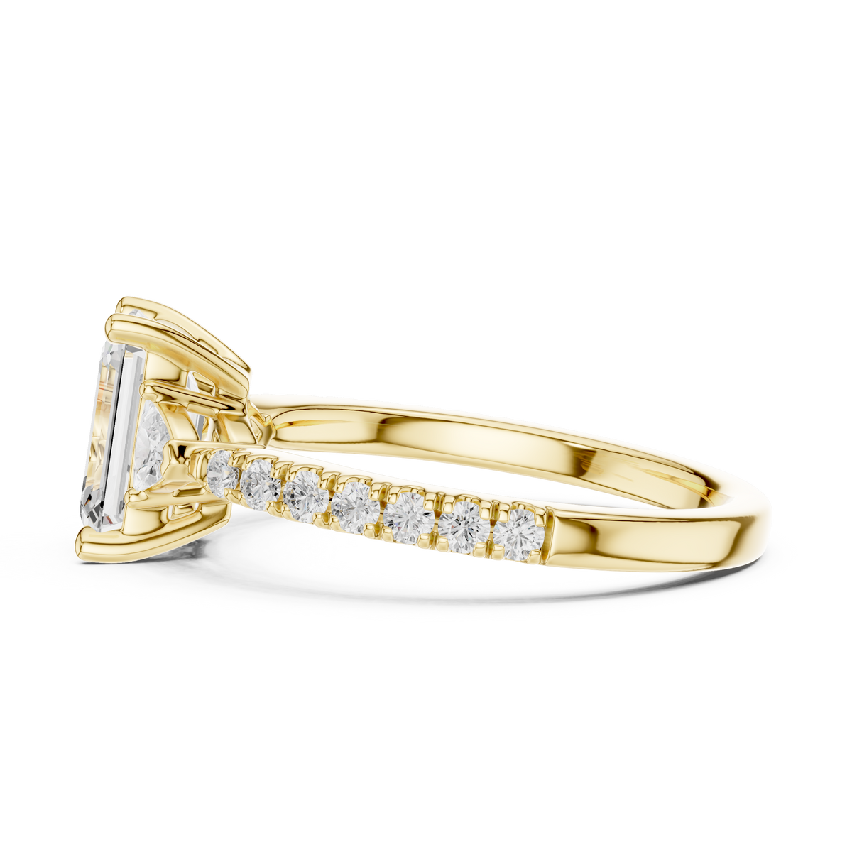 Close perspective of the open velvet jewelry box featuring the emerald cut ring as an ideal anniversary gift for her