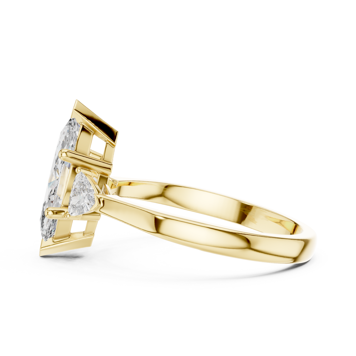 Close up detail shot highlighting the solid gold hallmark stamp inside the ring band alongside the brilliant white lab grown diamonds.

