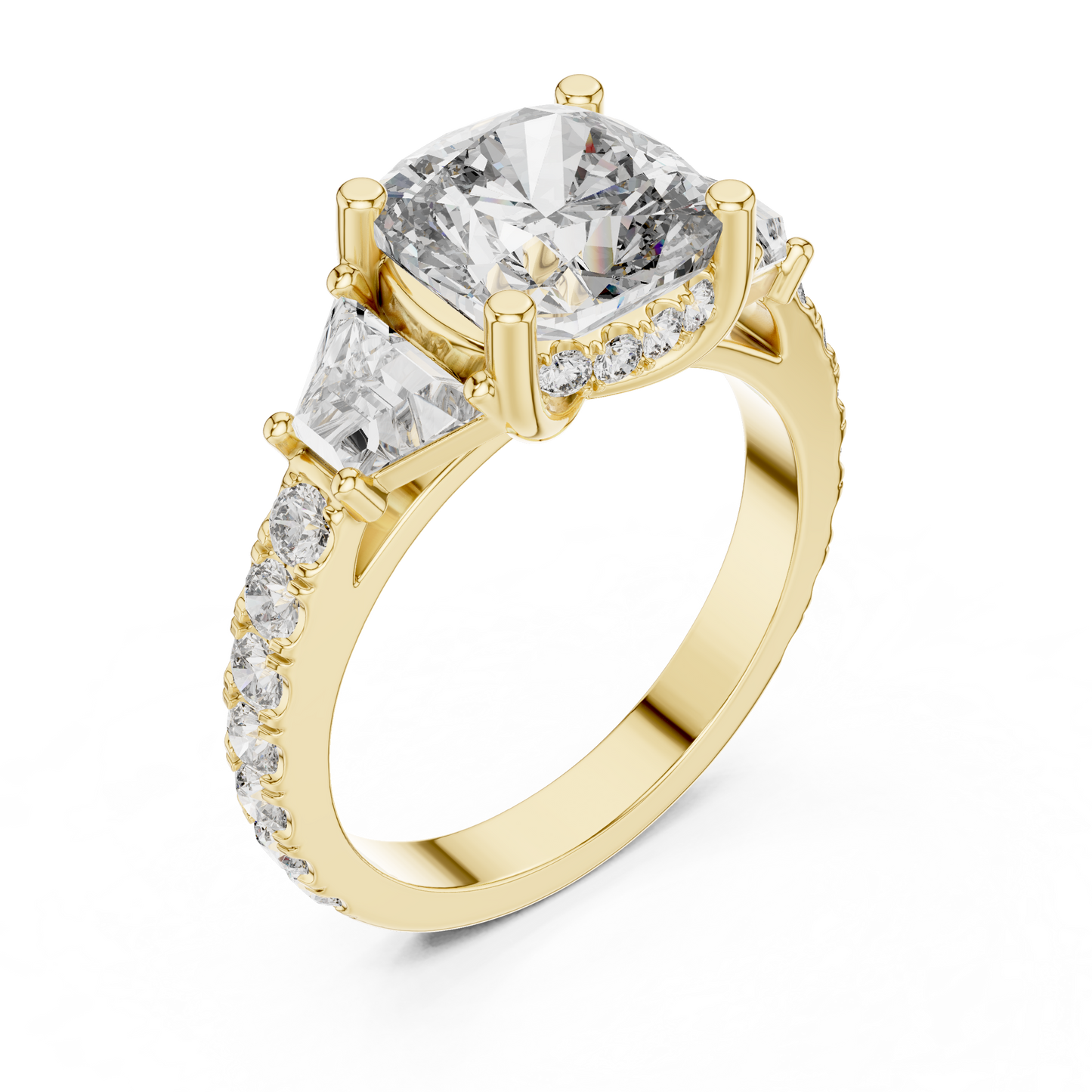 Close up workshop view showing the 14K Gold Octagon diamond ring in its final form highlighting the meticulous hand polishing and stone setting excellence by HB Prestige Jewels