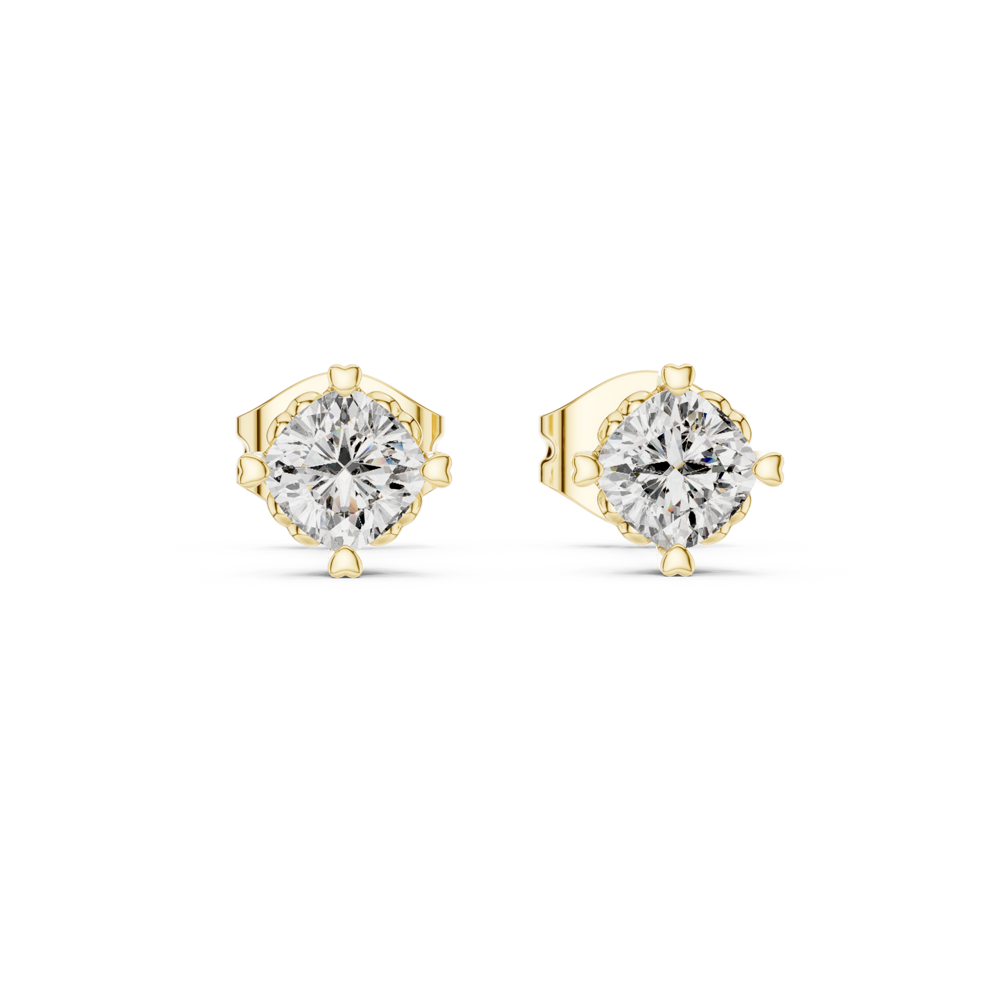 Cushion Cut Diamond Earrings Yellow Gold
