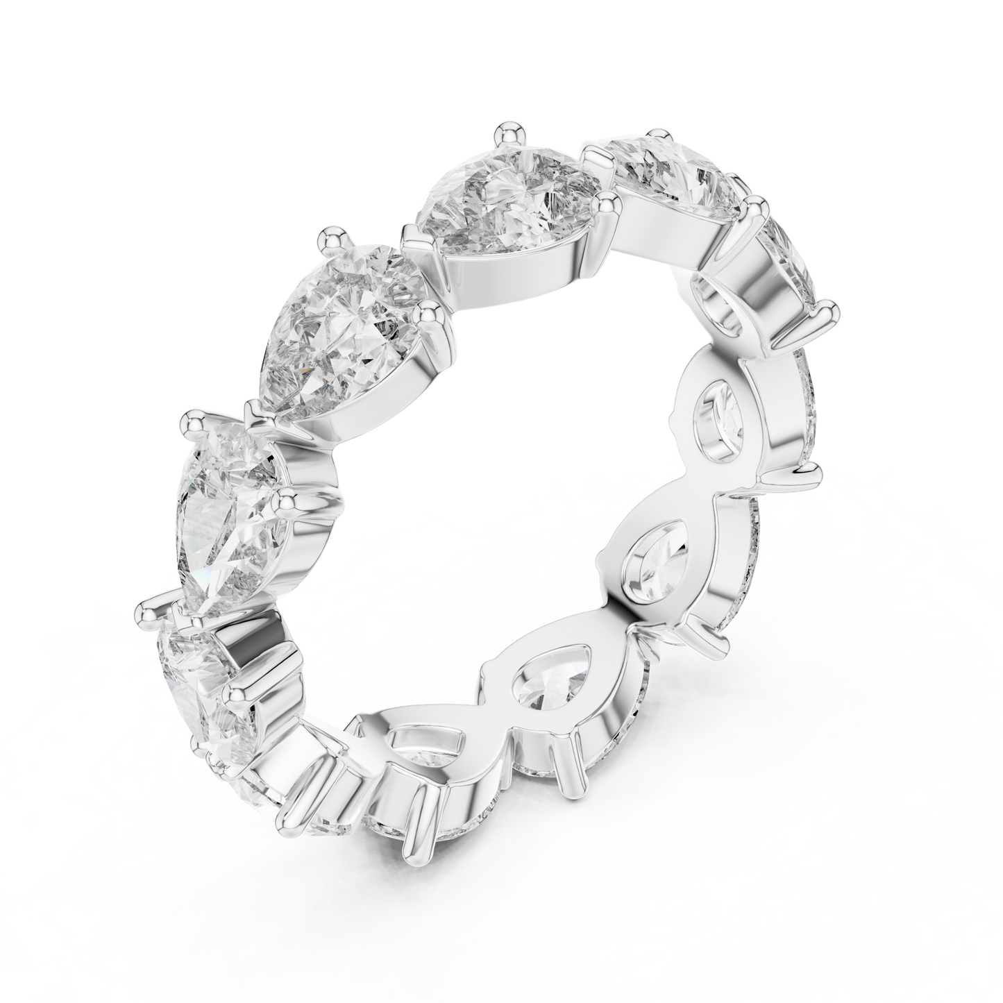 Pear Cut Full Eternity Ring • Brilliant Moissanite Diamond Band • High-Shine Anniversary Gift