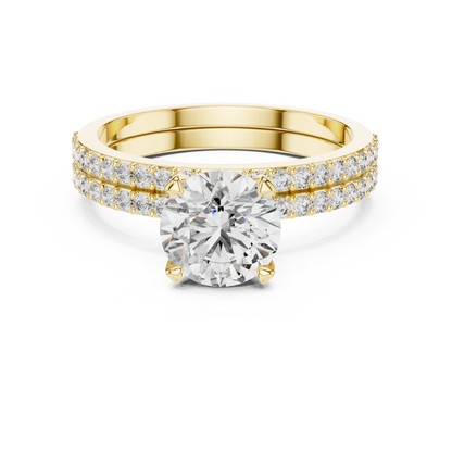 1.45Ct Double Row Moissanite Engagement Ring | Round Cut Solitaire & Pave Band | Gift Promise Band
