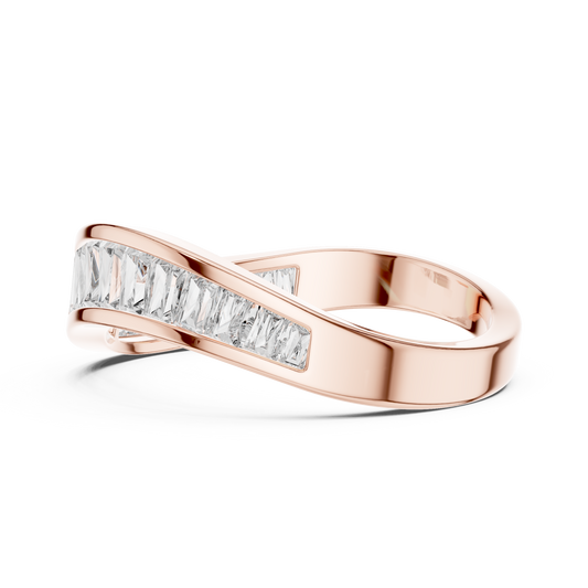 Wave Diamond Band • Unique Channel Setting • Modern Curved Ring • Baguette Style Sparkle • Elegant WomenJewelry