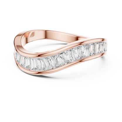 Wave Diamond Band • Unique Channel Setting • Modern Curved Ring • Baguette Style Sparkle • Elegant WomenJewelry