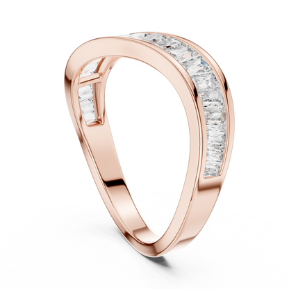 Wave Diamond Band • Unique Channel Setting • Modern Curved Ring • Baguette Style Sparkle • Elegant WomenJewelry