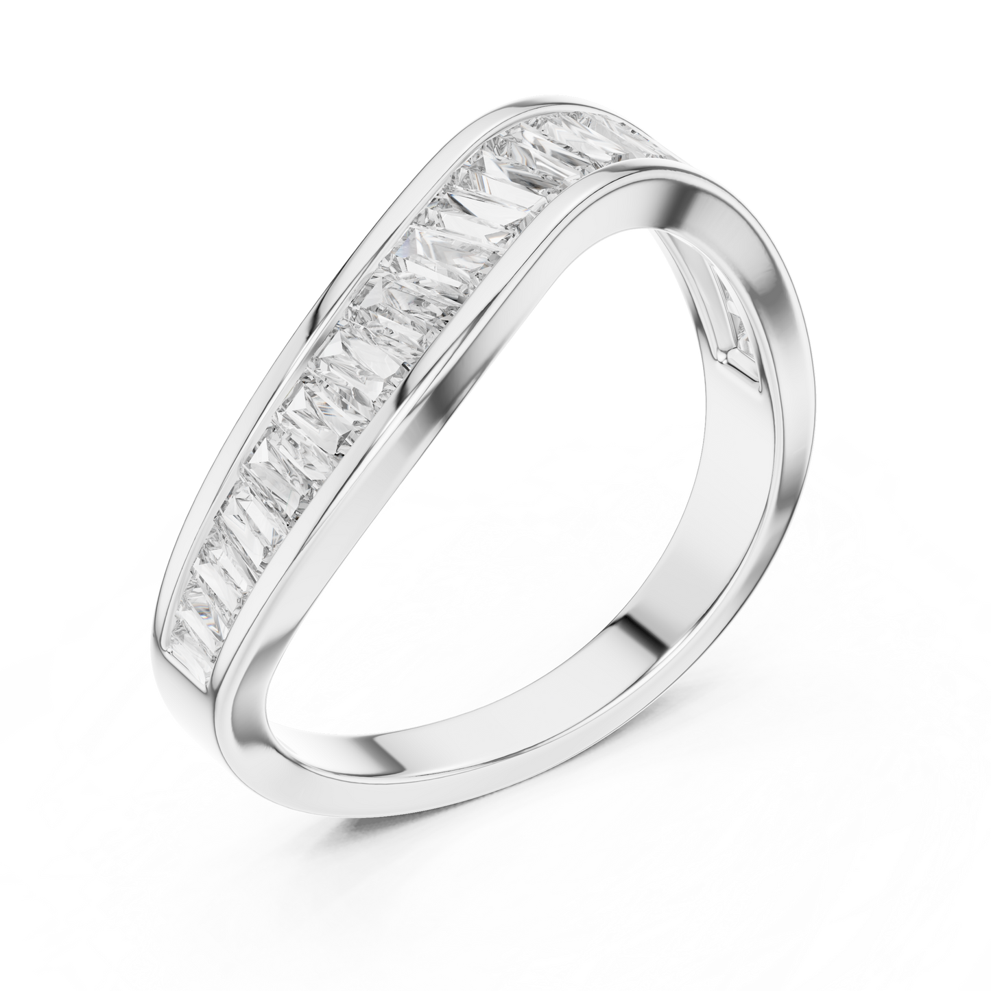 Wave Diamond Band • Unique Channel Setting • Modern Curved Ring • Baguette Style Sparkle • Elegant WomenJewelry
