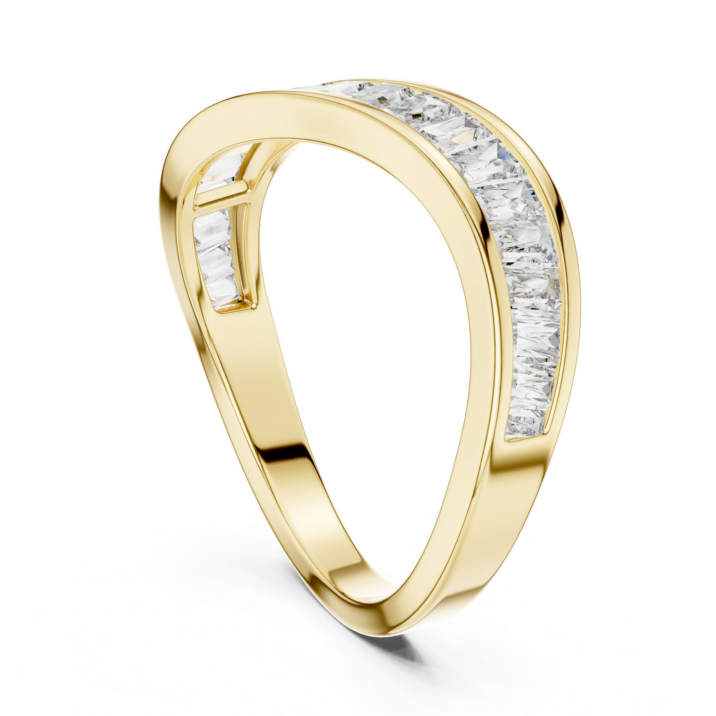 Wave Diamond Band • Unique Channel Setting • Modern Curved Ring • Baguette Style Sparkle • Elegant WomenJewelry