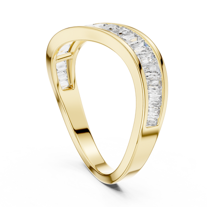 Wave Diamond Band • Unique Channel Setting • Modern Curved Ring • Baguette Style Sparkle • Elegant WomenJewelry