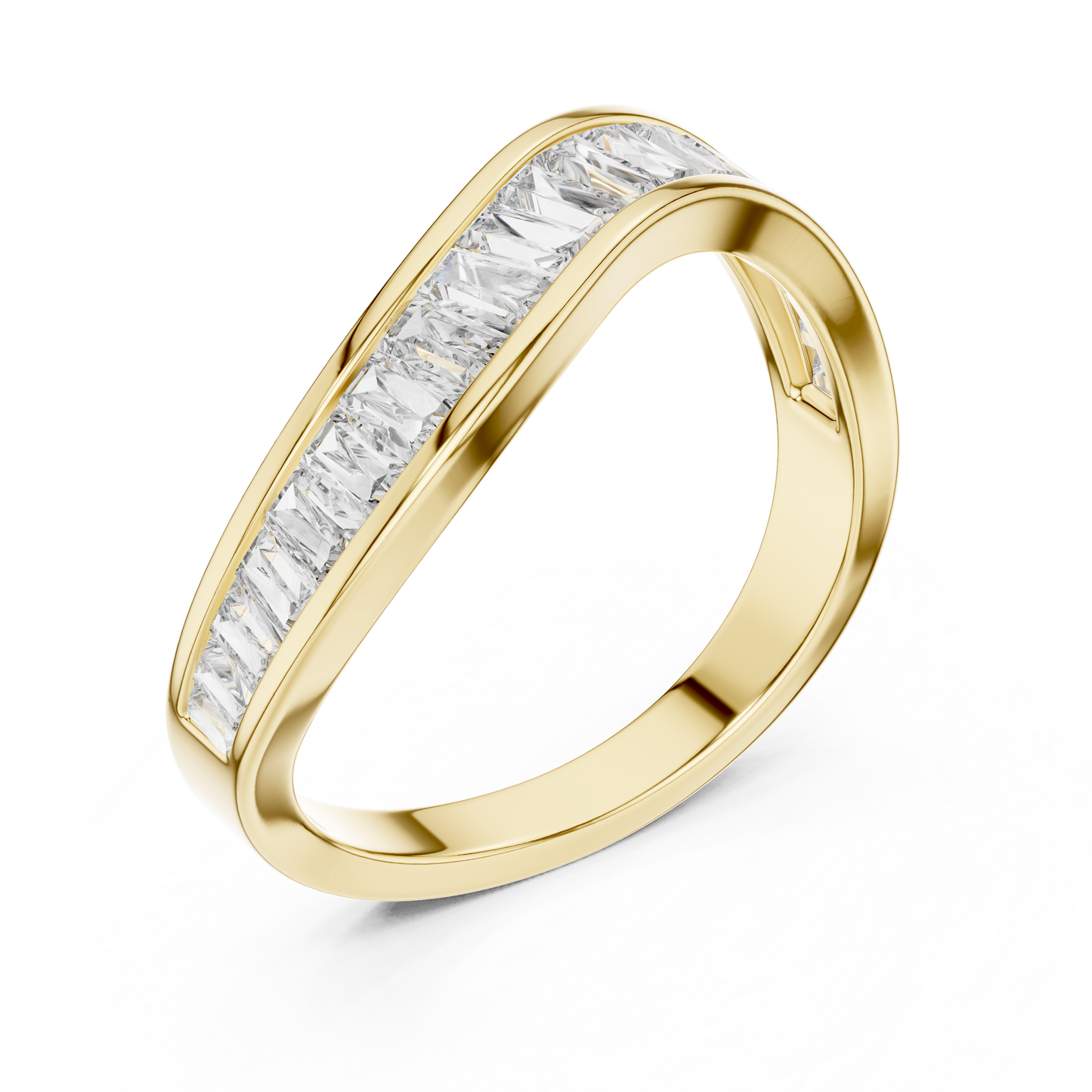 Wave Diamond Band • Unique Channel Setting • Modern Curved Ring • Baguette Style Sparkle • Elegant WomenJewelry