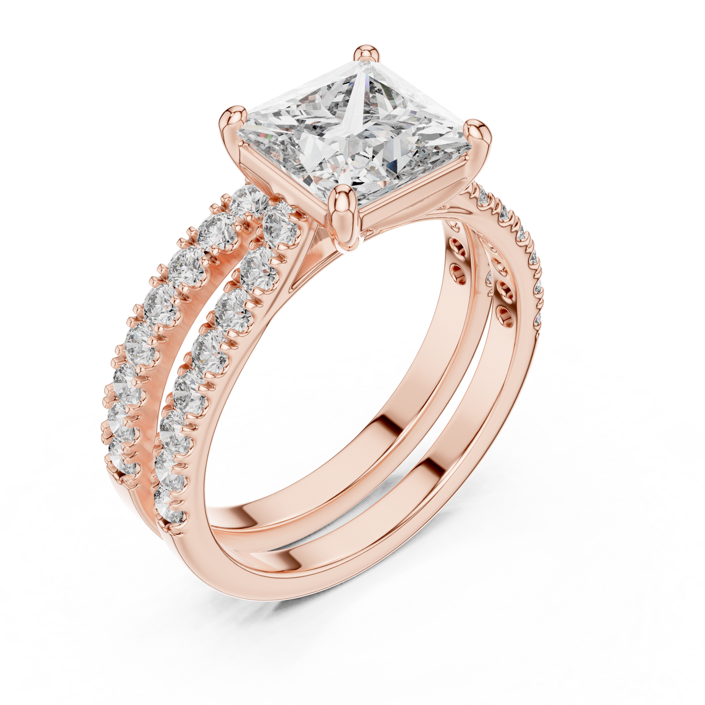 1.61CtPrincess Cut Wedding Ring Set for Women–Two Band Engagement Set –Dainty Bridal Jewelry