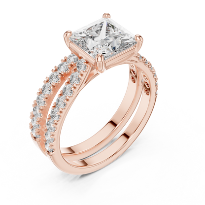 1.61CtPrincess Cut Wedding Ring Set for Women–Two Band Engagement Set –Dainty Bridal Jewelry