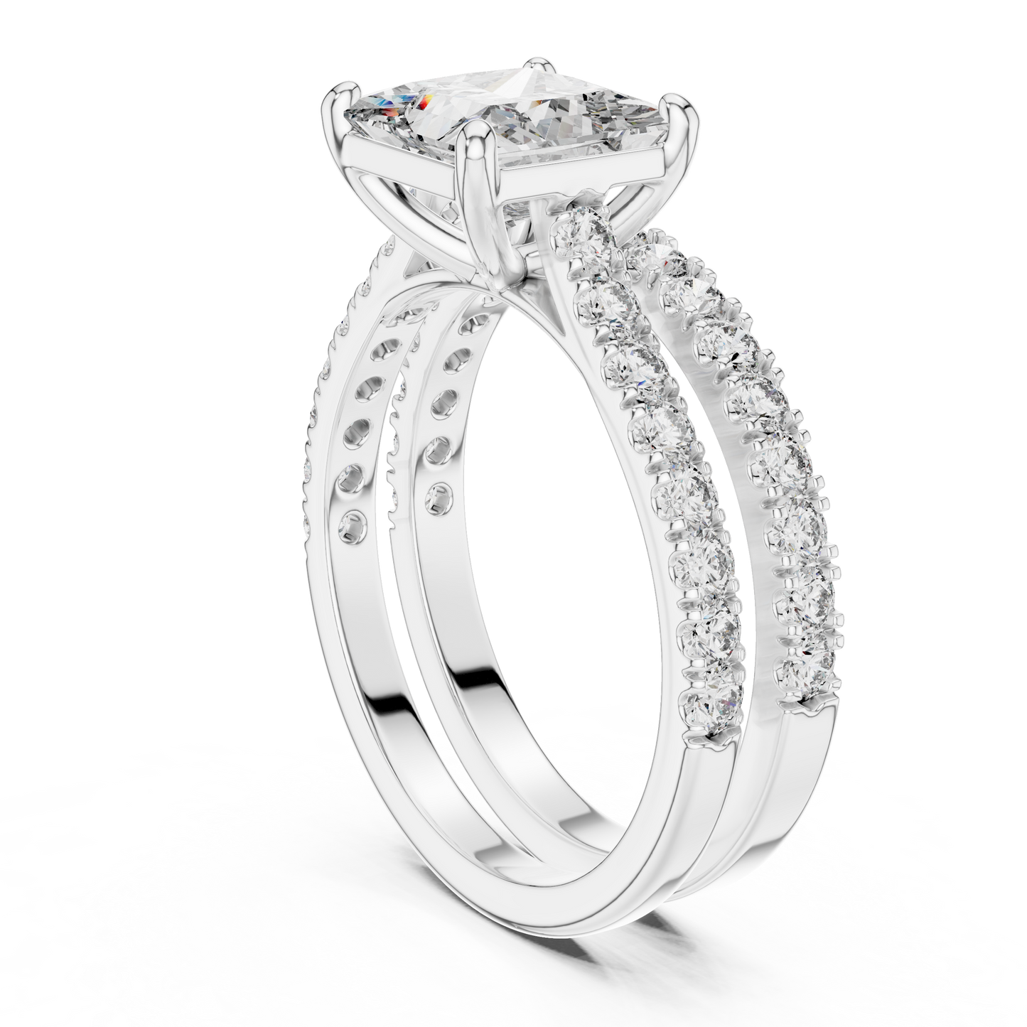 1.61CtPrincess Cut Wedding Ring Set for Women–Two Band Engagement Set –Dainty Bridal Jewelry