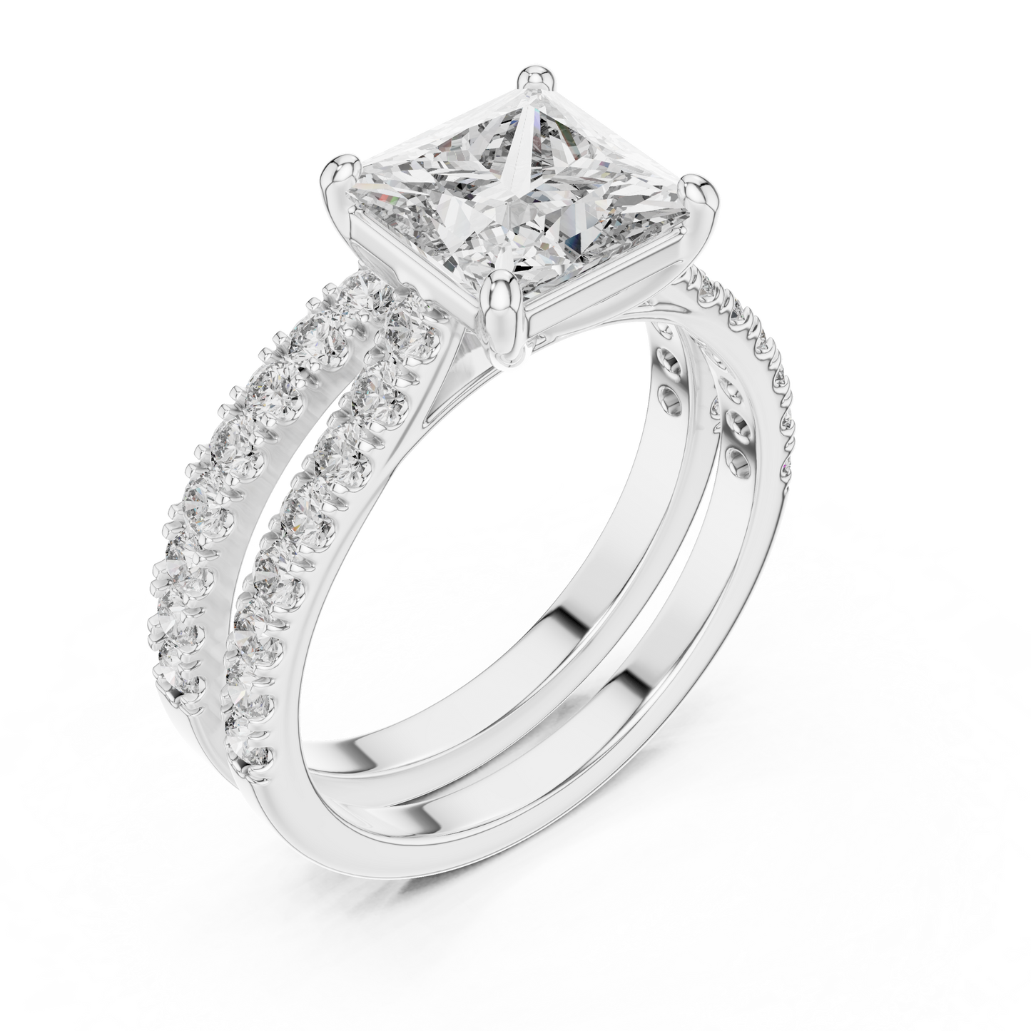 1.61CtPrincess Cut Wedding Ring Set for Women–Two Band Engagement Set –Dainty Bridal Jewelry