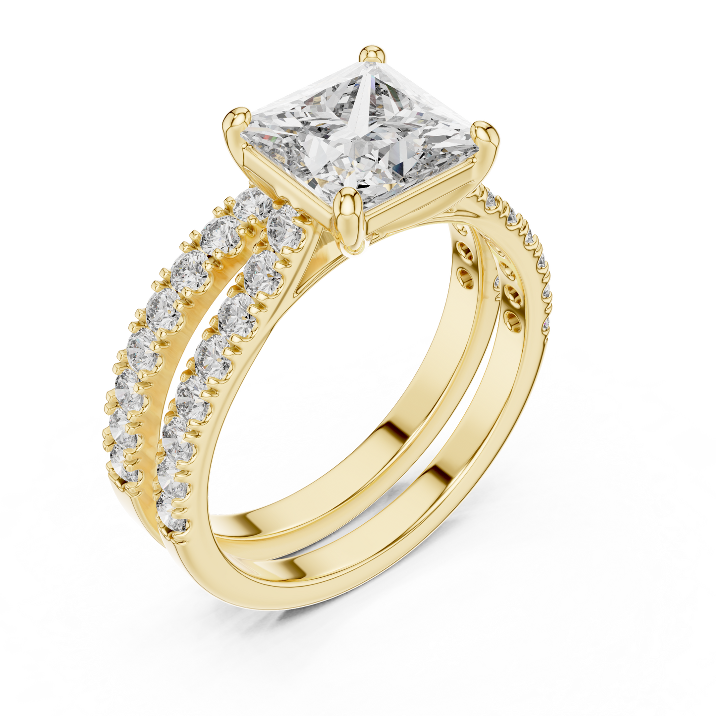 1.61CtPrincess Cut Wedding Ring Set for Women–Two Band Engagement Set –Dainty Bridal Jewelry