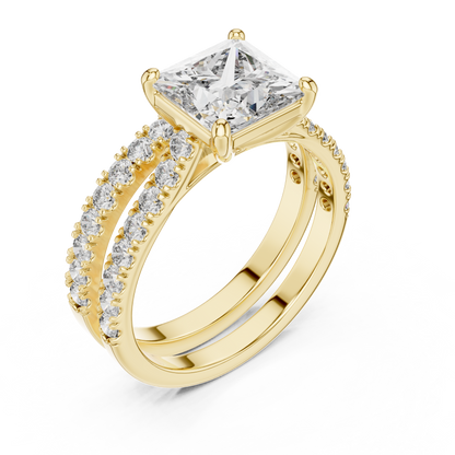 1.61CtPrincess Cut Wedding Ring Set for Women–Two Band Engagement Set –Dainty Bridal Jewelry
