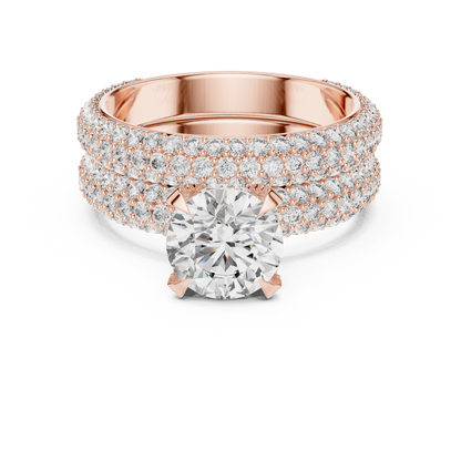 1.50CtHigh-Shine Bridal Ring Pair – Round Solitaire with Triple-Row Diamond Band - big stone engagement ring