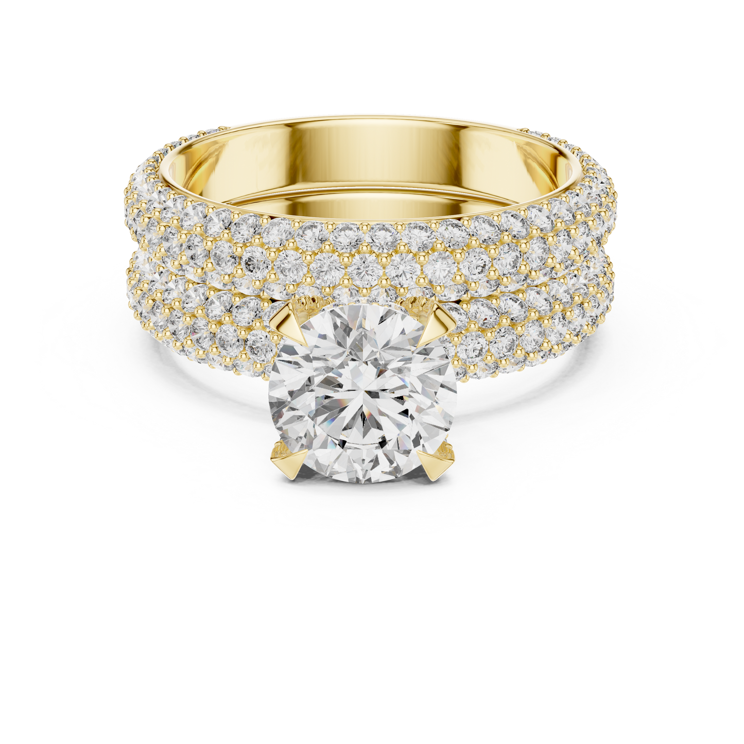 1.50CtHigh-Shine Bridal Ring Pair – Round Solitaire with Triple-Row Diamond Band - big stone engagement ring
