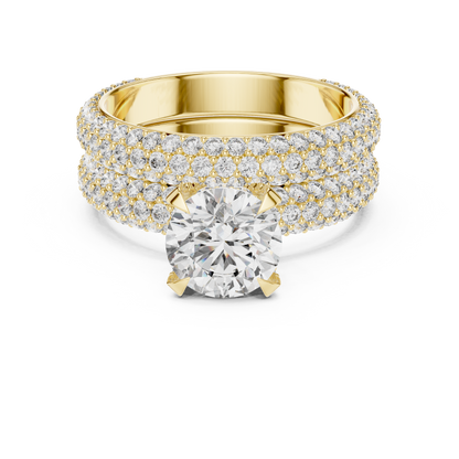 1.50CtHigh-Shine Bridal Ring Pair – Round Solitaire with Triple-Row Diamond Band - big stone engagement ring