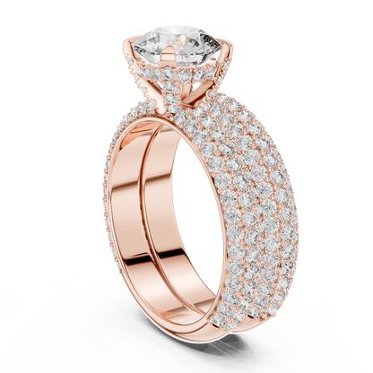 1.50CtHigh-Shine Bridal Ring Pair – Round Solitaire with Triple-Row Diamond Band - big stone engagement ring