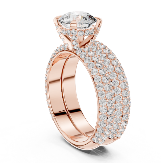 1.50CtHigh-Shine Bridal Ring Pair – Round Solitaire with Triple-Row Diamond Band - big stone engagement ring