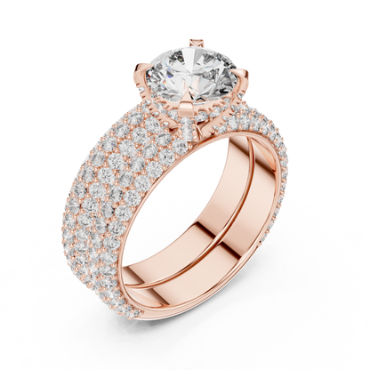 1.50CtHigh-Shine Bridal Ring Pair – Round Solitaire with Triple-Row Diamond Band - big stone engagement ring