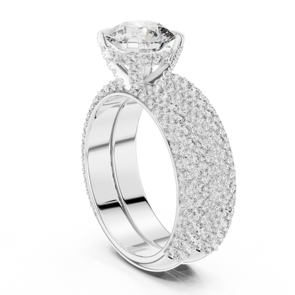 1.50CtHigh-Shine Bridal Ring Pair – Round Solitaire with Triple-Row Diamond Band - big stone engagement ring