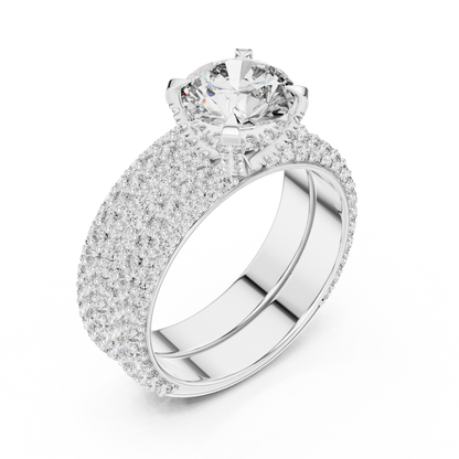 1.50CtHigh-Shine Bridal Ring Pair – Round Solitaire with Triple-Row Diamond Band - big stone engagement ring